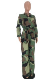 Blauwe Casual Camouflage Print Patchwork Turndown Kraag Plus Size Jumpsuits