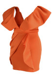 パープルセクシーなソリッドパッチワークフラウンスフォールドVネックイブニングドレスプラスサイズのドレス