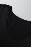Черный сексуальный сплошной лоскутный уздечка с разрезом и V-образным вырезом с длинным рукавом из двух частей