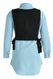 Light Blue Casual Simplicity Solid Patchwork Buckle Turndown Collar Long Sleeve Two Pieces