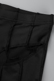 Zwarte sexy effen uitgeholde patchwork asymmetrische halter mouwloze twee stukken