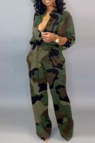 Camouflage Casual Camouflage Print Patchwork Turndown-krage Plus Size Jumpsuits