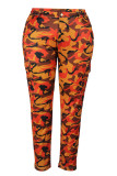 オレンジ カジュアル カモフラージュ プリント パッチワーク プラス サイズのズボン