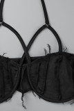 Черный сексуальный однотонный асимметричный Холтер без рукавов в стиле пэчворк из двух частей