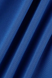 Синий сексуальный сплошной лоскутный уздечка с разрезом V-образным вырезом и длинным рукавом из двух частей