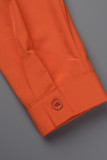 ピンク カジュアル シンプル ソリッド パッチワーク バックル ターンダウン カラー 長袖 ツーピース