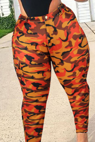 Pantalon décontracté camouflage imprimé patchwork grande taille orange