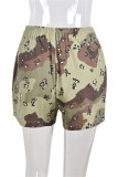 Camouflage Casual Camouflage Print Patchwork Vanliga shorts med hög midja