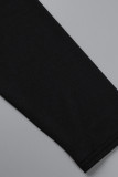Negro sexy sólido patchwork frenillo hendidura cuello en V manga larga dos piezas