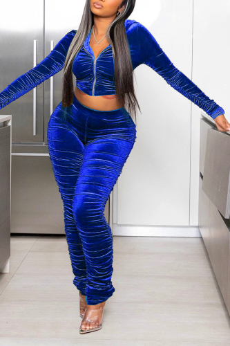 Blue Street Solid Fold Hooded Collar Long Sleeve Two Pieces