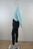 Light Blue Casual Solid Patchwork Slit O Neck Long Sleeve Two Pieces
