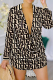 Kaki casual print patchwork gesp turndown kraag rechte jurken