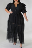 Черное повседневное платье-рубашка в стиле пэчворк больших размеров с воротником-рубашкой