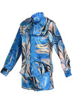 Blue Fashion Casual Print Patchwork Buckle Turndown Collar Long Sleeve Two Pieces