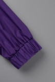 Púrpura moda casual sólido patchwork hebilla doblar cuello mandarín una línea de vestidos