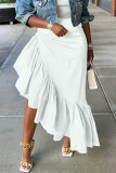 Witte casual effen patchwork asymmetrische normale rok met hoge taille