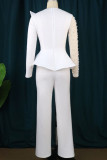 Weiße, elegante, solide Patchwork-Jumpsuits mit O-Ausschnitt