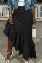 Zwarte casual effen patchwork asymmetrische normale rok met hoge taille