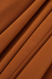 Robes décontractées à col oblique asymétrique en patchwork uni marron
