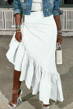 Falda casual de cintura alta regular asimétrica de patchwork sólido blanco