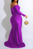 Púrpura sexy sólido patchwork fuera del hombro trompeta sirena vestidos
