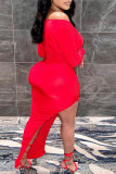 Красные сексуальные однотонные лоскутные платья с разрезом и V-образным вырезом, юбка-карандаш