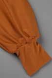 Vestidos de cuello oblicuo asimétrico de patchwork sólido casual marrón