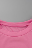 Rosso rosa moda casual stampa patchwork o collo manica lunga due pezzi