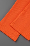 Oranje sexy casual effen uitgeholde rugloze skinny jumpsuits met één schouder