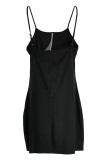 Schwarze Mode Sexy Plus Size Patchwork Hot Drilling Durchsichtiges, rückenfreies, ärmelloses Kleid mit Spaghettiträgern