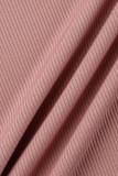Roze casual sportkleding effen patchwork O-hals, twee stukken met korte mouwen