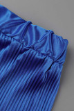Синие повседневные однотонные лоскутные отложные воротники с короткими рукавами из двух частей