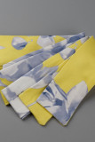 Combinaisons décontracté imprimé bandage patchwork col en V grande taille jaune