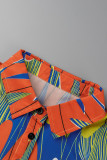 Multicolor Fashion Casual Print Patchwork Turndown Collar Shirt Dress