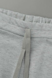 Pantalones de cintura alta ajustados con pliegues rasgados sólidos casuales de moda gris