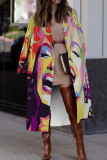 Colour Casual Print Patchwork Turn-back Collar Outerwear