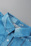 Синие модные повседневные комбинезоны с принтом в стиле пэчворк и отложным воротником