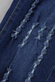 Голубые модные повседневные однотонные рваные джинсы скинни