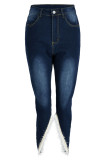 Jeans in denim a vita alta asimmetrici patchwork solido casual azzurro