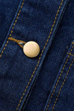 Giacca di jeans regolare a maniche lunghe con colletto rovesciato strappato casual alla moda blu scuro
