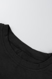 Серый модный повседневный принт с однотонным уздечками и круглым вырезом с коротким рукавом из двух частей
