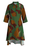 Kamouflage Mode Casual Print Patchwork Turndown-skjortklänning med krage