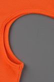 Оранжевый сексуальный повседневный однотонный обтягивающий комбинезон с открытой спиной на одно плечо