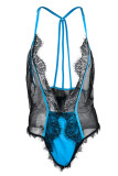 Blue Fashion Sexy Solid Patchwork See-through Backless Lingerie