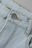 Голубые модные повседневные лоскутные джинсы скинни с высокой талией и кисточками