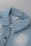 Jaqueta jeans com gola larga rasgada manga longa casual moda casual azul profundo