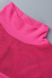 Robes de jupe crayon à col roulé en patchwork solide rose rouge sexy