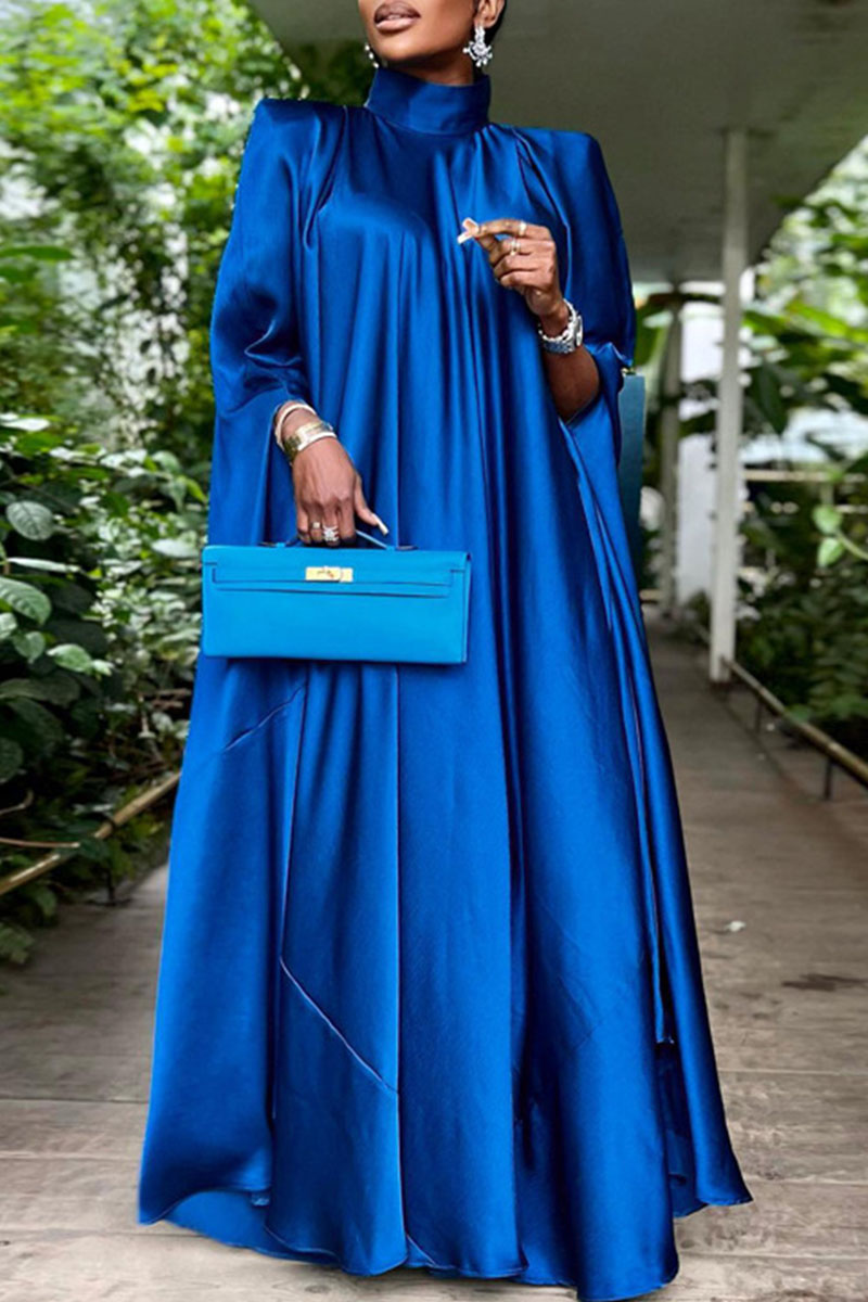 

Blue Casual Solid Patchwork Turtleneck Straight Dresses