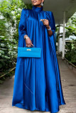 ブルー カジュアル ソリッド パッチワーク タートルネック ストレート ドレス