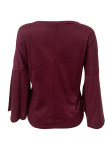 Burgundy Casual Solid Patchwork O Neck Tops